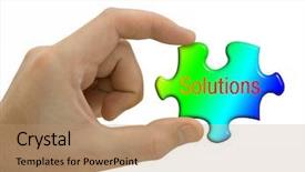  Presentation with solutions - Colorful slide set enhanced with image puzzel - solutions in hand isolated backdrop and a  colored foreground