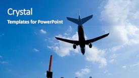  Presentation with airport - Beautiful PPT layouts featuring image white passenger plane blue sky clouds - big airplane landing backdrop and a teal colored foreground