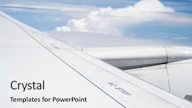  Presentation with airplane wing through airplane window - Cool new PPT layouts with image white passenger plane blue sky clouds - no step signs on commercial backdrop and a white colored foreground