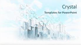  Presentation with urban buildings - Presentation design featuring image with buildings and urban background and a sky blue colored foreground