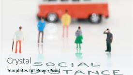  Presentation with social - Amazing PPT theme having image-with-social-distance-text backdrop and a sky blue colored foreground