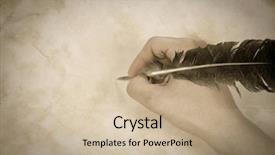  Presentation with feather pen ink - Slide deck enhanced with image writing hand with feather background and a soft green colored foreground