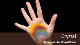  Presentation with black child - Presentation theme with finger print images - rainbow painted on child's hand background and a tawny brown colored foreground