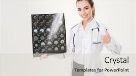  Presentation with happy young student girl holding - Theme having images medication - happy young woman doctor holding background and a light gray colored foreground