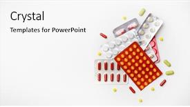  Presentation with pills - Colorful theme enhanced with images medication - image of blisters with pills backdrop and a white colored foreground