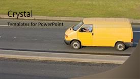  Presentation with delivery van - Audience pleasing slides consisting of images of this business vehicles backdrop and a gold colored foreground