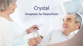  Presentation with female empowerment - Audience pleasing presentation theme consisting of images pills - image of senior female offering backdrop and a sky blue colored foreground