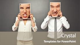  Presentation with angry - Colorful PPT theme enhanced with images with big mad face backdrop and a coral colored foreground
