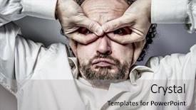  Presentation with imagination - Amazing slide deck having imagination and madness man with intense expression white shirt backdrop and a light gray colored foreground