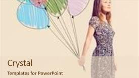  Presentation with imagination - PPT theme having imagination young woman is standing with drawn balloons background and a lemonade colored foreground