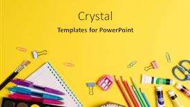  Presentation with education supplies - Slide deck with imagine-of-various-office-supplies background and a light gray colored foreground