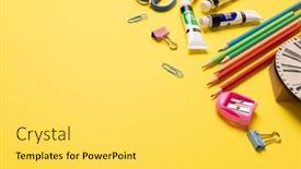  Presentation with education-supplies - Slides having imagine-of-various-office-supplies background and a light gray colored foreground