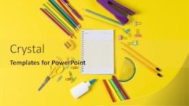  Presentation with education supplies - Slide set consisting of imagine-of-various-office-supplies background and a yellow colored foreground