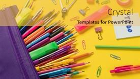  Presentation with education supplies - Theme having imagine-of-various-office-supplies background and a yellow colored foreground