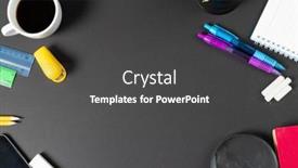  Presentation with education-supplies - Presentation design having imagine-of-various-office-supplies background and a dark gray colored foreground