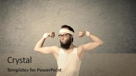  Presentation with beard - PPT theme with imagining he has big muscle background and a coral colored foreground