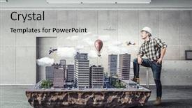  Presentation with mechanical engineering engineer tools - PPT theme enhanced with young engineer man mixed media background and a light gray colored foreground