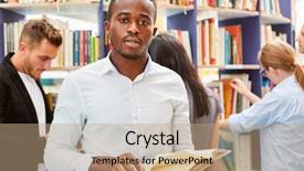  Presentation with library - Cool new presentation design with immigrant - young african man backdrop and a coral colored foreground