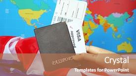  Presentation with american flag - PPT theme enhanced with immigrant employment - passport approved visa and ticket background and a coral colored foreground