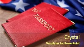  Presentation with usa flag - Presentation theme having immigrant employment - passports and usa flag background and a tawny brown colored foreground