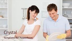  Presentation with lovers - Beautiful presentation theme featuring immigrant workers - lovers washing dishes together backdrop and a lemonade colored foreground