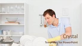  Presentation with washing clothes quotes - Slides with immigrant workers - man washing dishes background and a  colored foreground