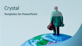  Presentation with traveler - Beautiful slide set featuring immigrant workers - miniature traveler man seen backdrop and a sky blue colored foreground