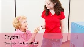  Presentation with senior worker - PPT theme enhanced with immigrant workers - senior poll worker hands background and a coral colored foreground