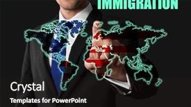  Presentation with immigration - Slides having immigrant workers - word immigration man pushing button background and a dark gray colored foreground
