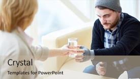  Presentation with social worker - Colorful PPT theme enhanced with immigrant workers - young homeless man or migrant backdrop and a soft green colored foreground