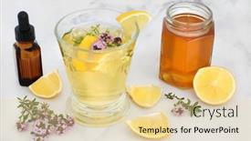  Presentation with antiseptic - Beautiful presentation featuring immune-boosting-thyme-herb-lemon backdrop and a blonde colored foreground