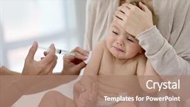  Presentation with vaccine baby - Amazing PPT theme having immunity - baby girl at doctor's office backdrop and a coral colored foreground