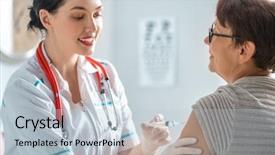  Presentation with clinic - Beautiful PPT layouts featuring immunity - doctor vaccinating a woman backdrop and a lemonade colored foreground