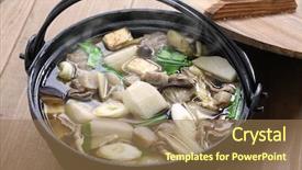  Presentation with japanese - Theme featuring imoni japanese hotpot cooking taro background and a coral colored foreground