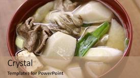  Presentation with japanese music - Presentation theme featuring imoni japanese hotpot cooking taro background and a coral colored foreground