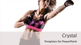  Presentation with cardio - Presentation design enhanced with impact - one caucasian woman exercising cardio background and a light gray colored foreground