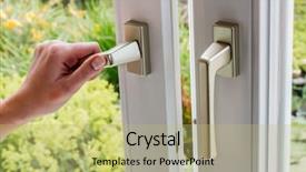  Presentation with impact - Beautiful PPT theme featuring impact - woman opens a window backdrop and a yellow colored foreground