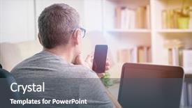  Presentation with mobile home - Audience pleasing presentation theme consisting of impaired man working with laptop backdrop and a dark gray colored foreground