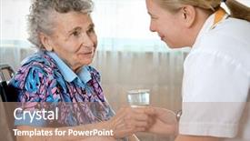  Presentation with caregiver - Amazing PPT theme having impaired nurse - senior woman with her home backdrop and a coral colored foreground