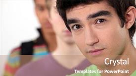  Presentation with young man on the phone - Theme consisting of impasse - young man standing beside his background and a coral colored foreground