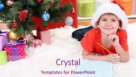  Presentation with santa - Slides having impeccable - little boy in santa hat background and a sky blue colored foreground