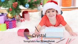  Presentation with introduction letter - Presentation theme having impeccable - little boy in santa hat background and a  colored foreground