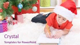  Presentation with letter - PPT layouts consisting of impeccable - little boy in santa hat background and a  colored foreground