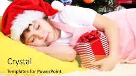  Presentation with gift - PPT theme consisting of impeccable - little girl fell asleep background and a  colored foreground