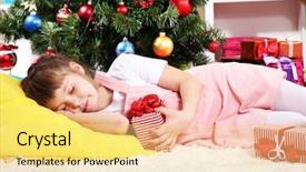  Presentation with gift - Presentation theme having impeccable - little girl fell asleep background and a  colored foreground