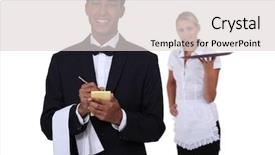  Presentation with staff - Presentation theme having impeccable - restaurant staff background and a  colored foreground
