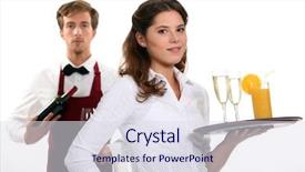  Presentation with restaurant - Colorful PPT theme enhanced with impeccable - restaurant workers backdrop and a  colored foreground