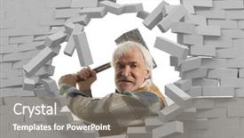  Presentation with brick wall - Beautiful presentation theme featuring impediment - determined man with hammer backdrop and a  colored foreground