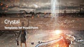  Presentation with overcoming crisis - Colorful presentation enhanced with impediment - overcoming crisis break backdrop and a violet colored foreground