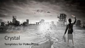  Presentation with overcoming - Presentation design enhanced with impediment - overcoming crisis break background and a light gray colored foreground